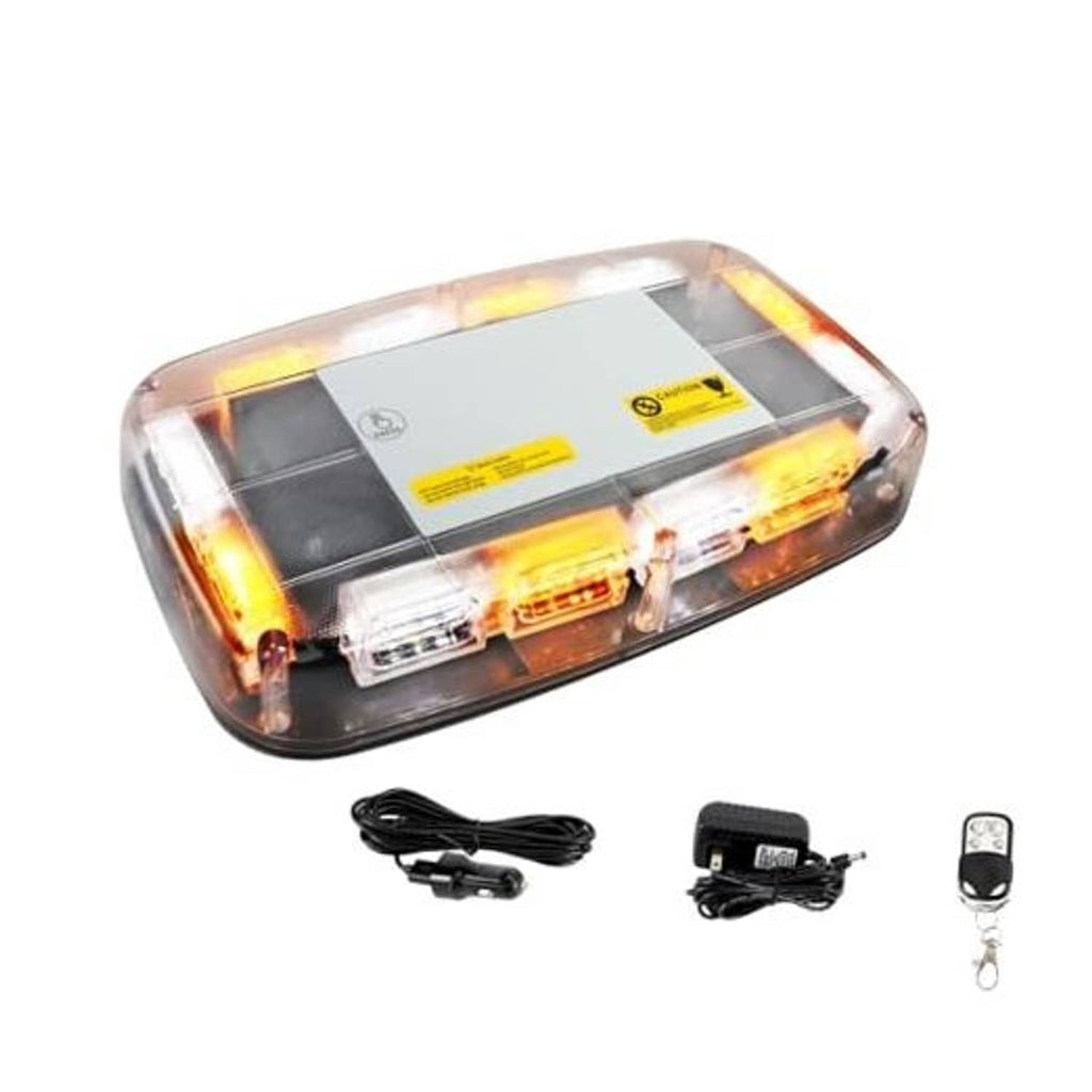Rechargeable roof top strobe light, clear amber/white housing, with remote and cords
