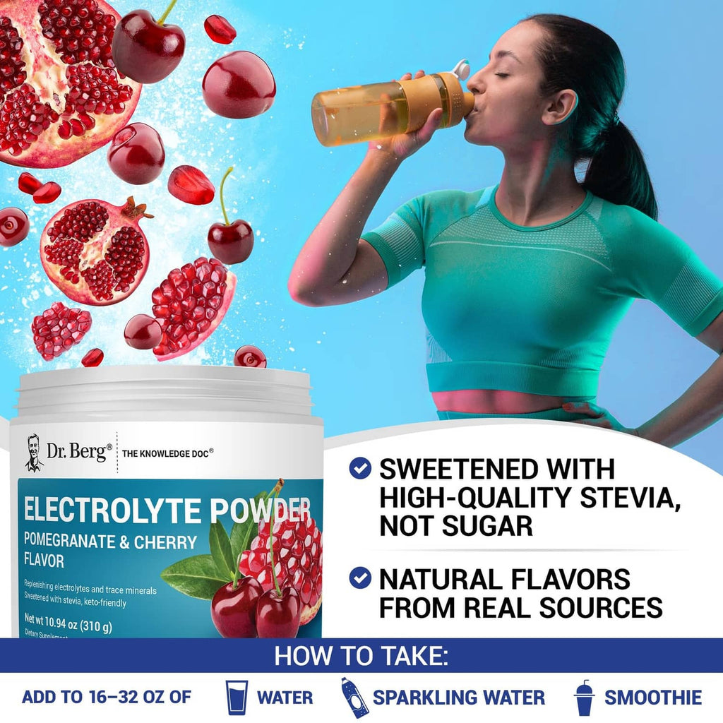 Electrolyte powder tub with how-to-take instructions and flavor callouts