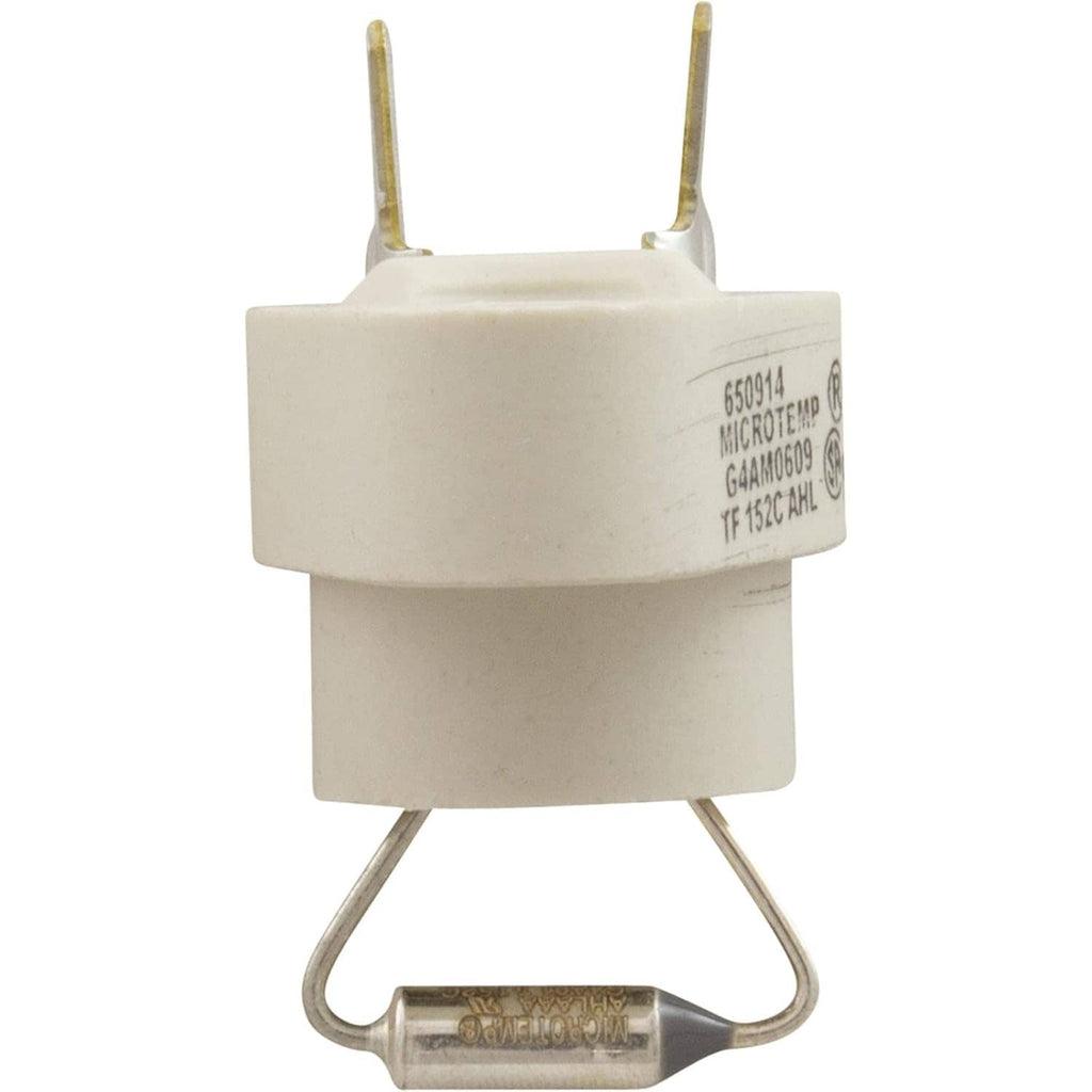 White thermal cut-off fuse socket with two top prongs and bottom wire leads