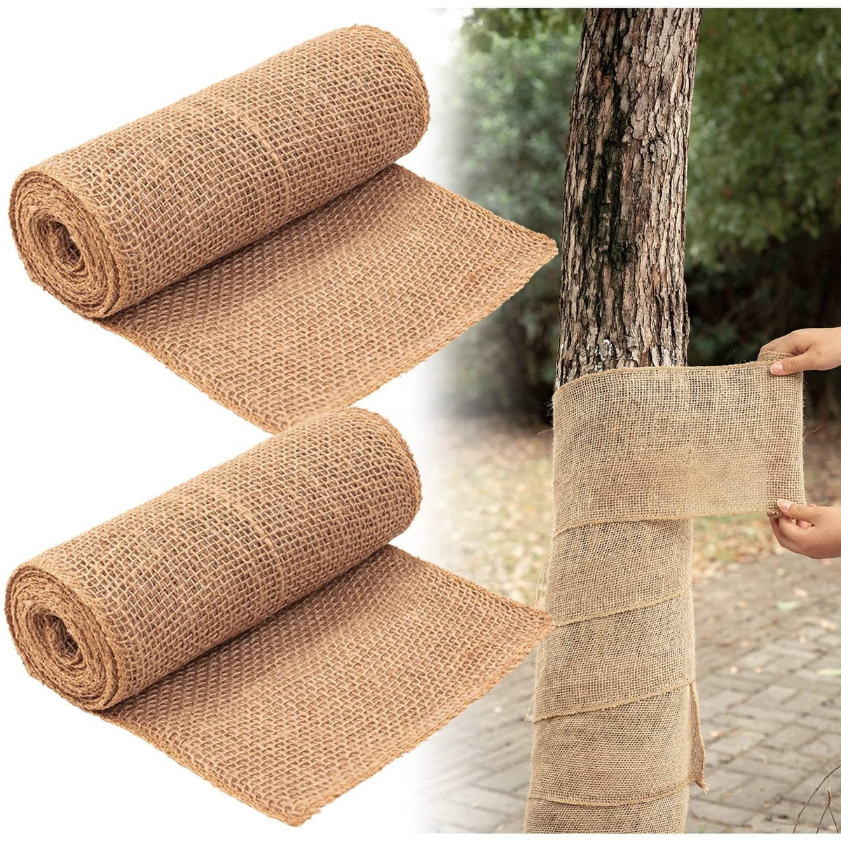 Burlap tree protector wrap rolls, tan mesh fabric, set of 2