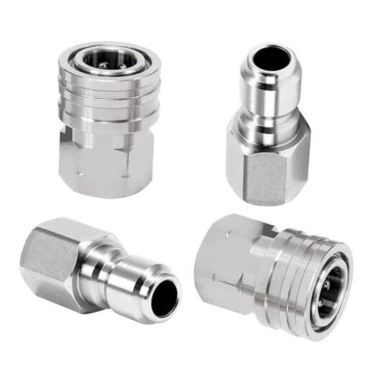 Stainless steel quick-connect pressure washer adapters, four-piece set with couplers