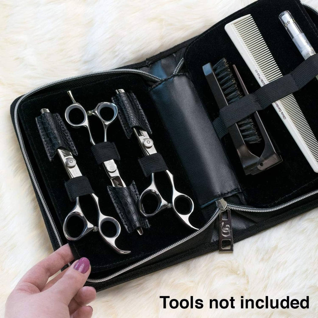 Olivia Garden shear case open with black compartments and strap closures