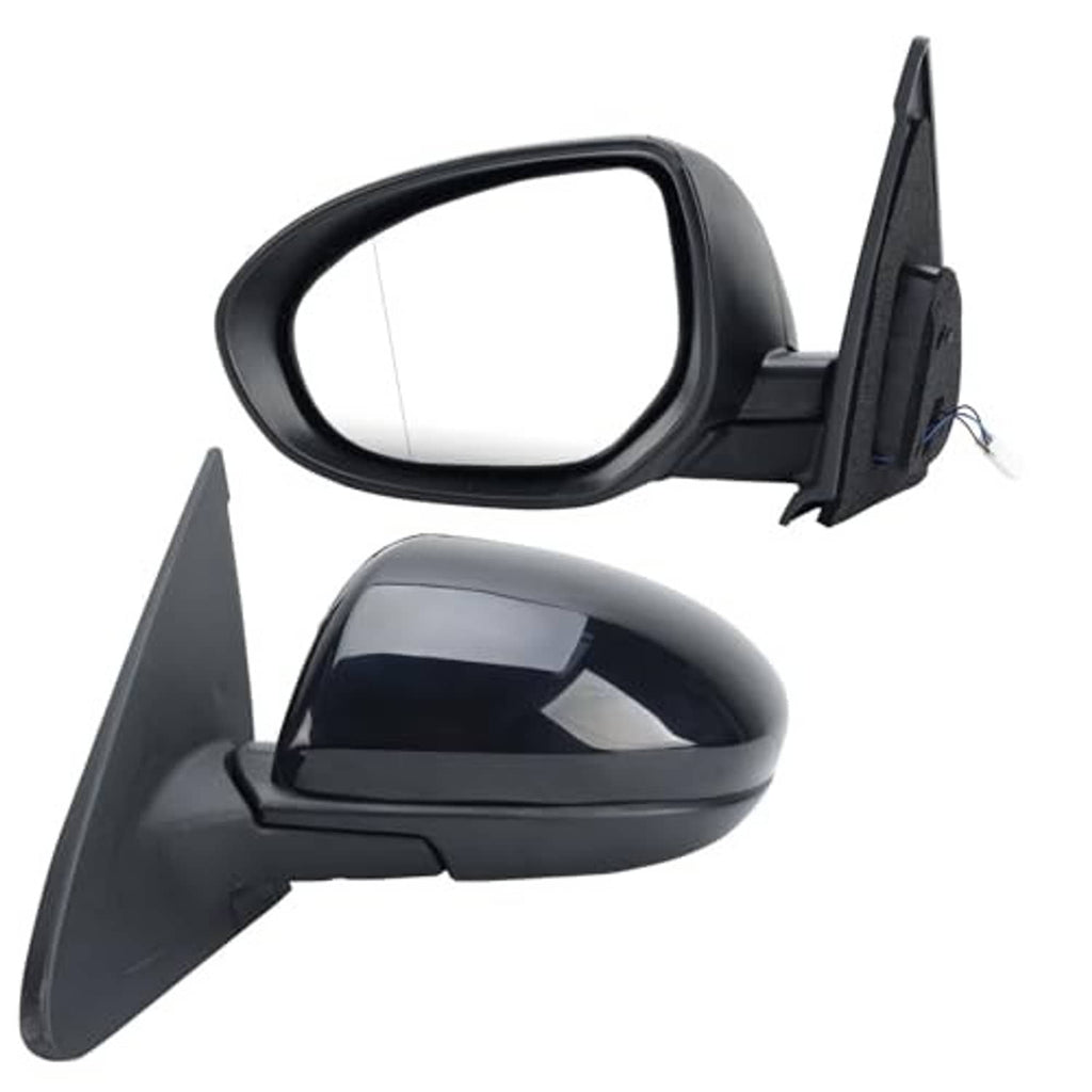 Left driver-side mirror with black outer housing, dark mirror glass, and mounting arm