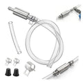 Brake bleeder hose kit with one-way check valve, clear tubing, metal fittings.