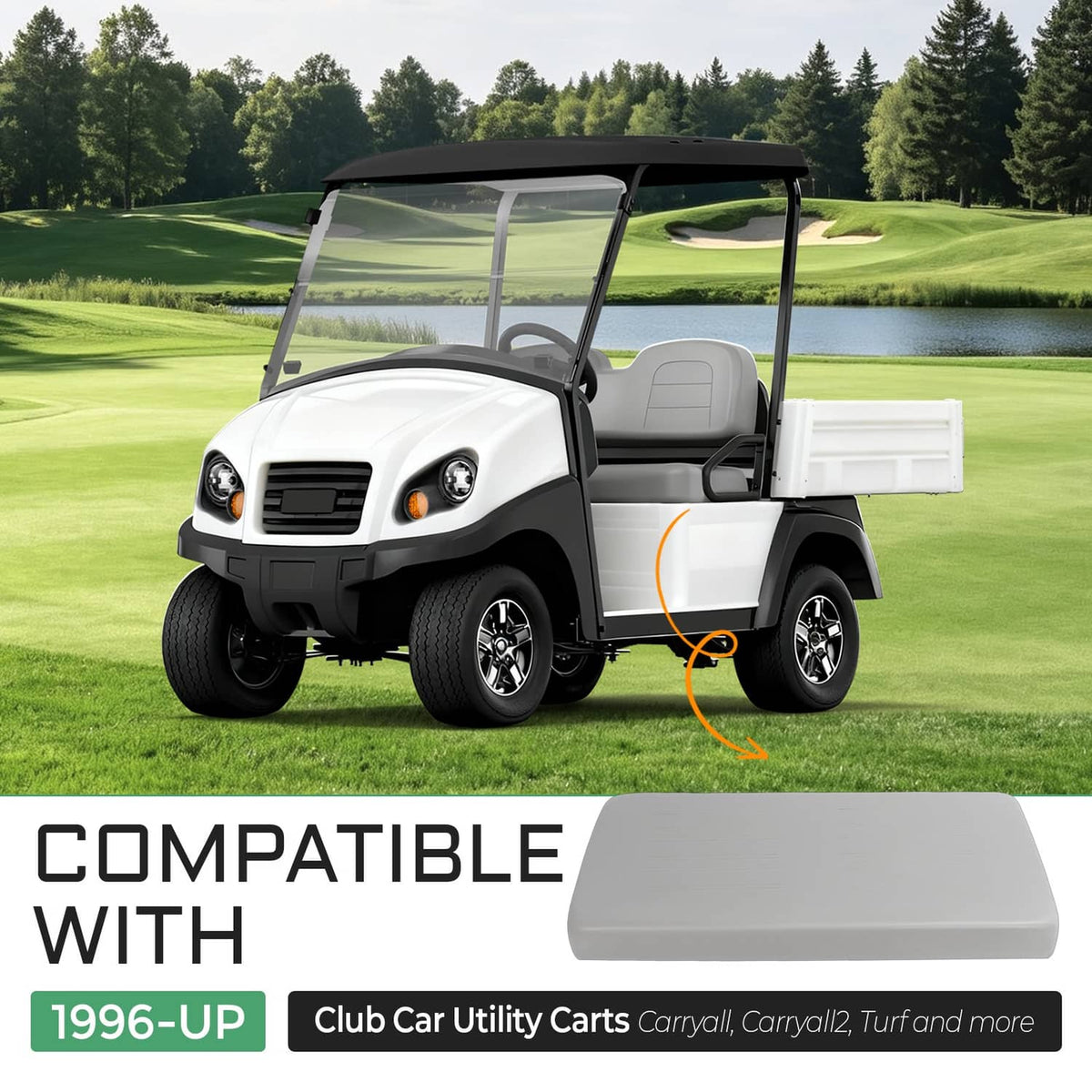 Light gray front seat bottom cushion installed on golf cart seat