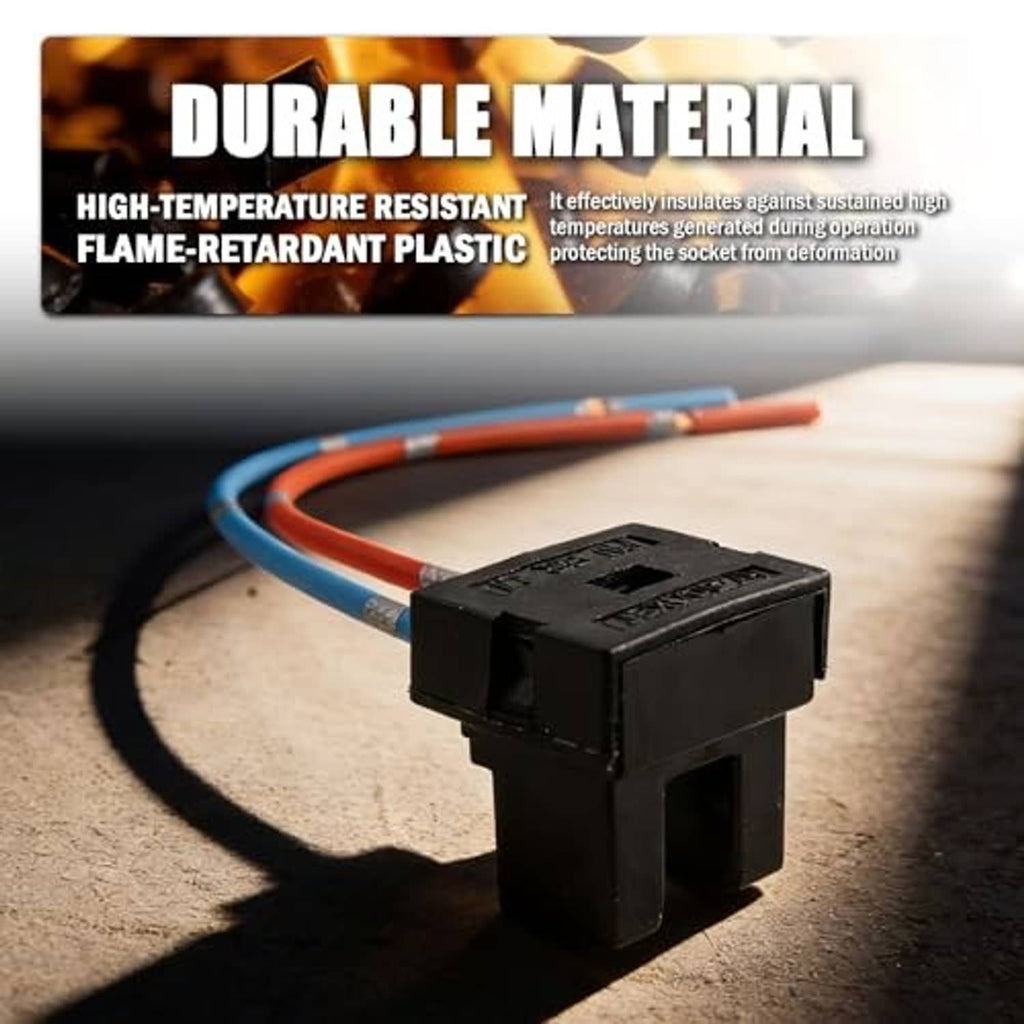 Black H7 headlight connector plug with blue and red wires, rugged plastic housing