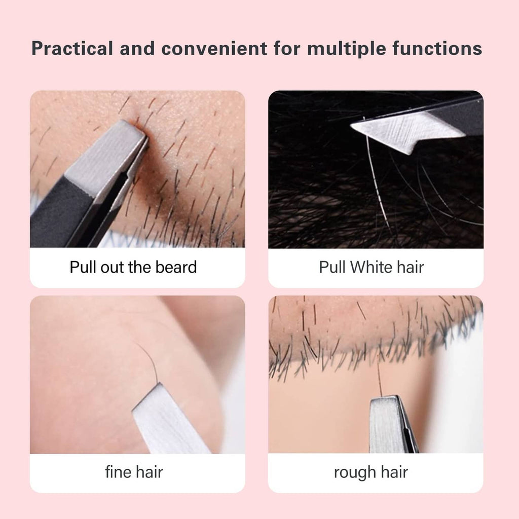 Black tweezers used on skin to pull fine or rough stray hair