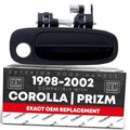 Black exterior front passenger door handle with oval bezel and mounting springs
