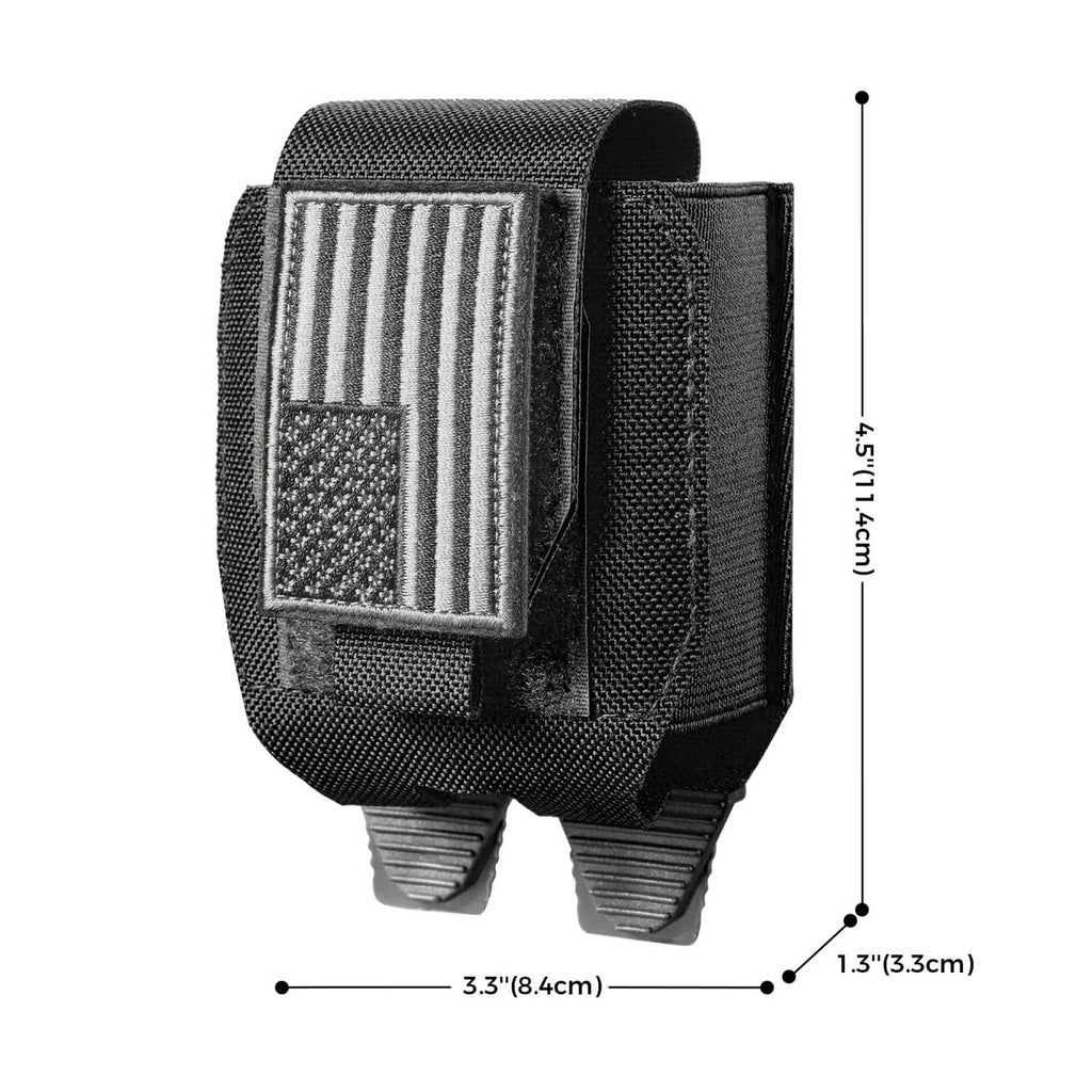 Black handcuff pouch with front patch window and two elastic side loops
