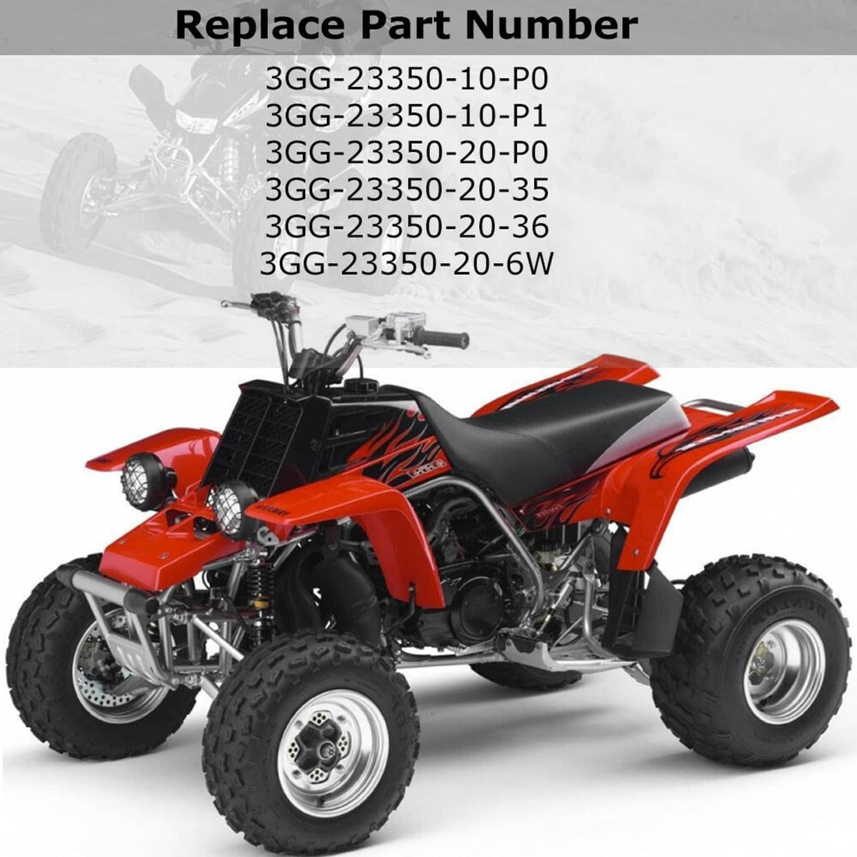 ATV with front suspension; replace part number list shown above the vehicle