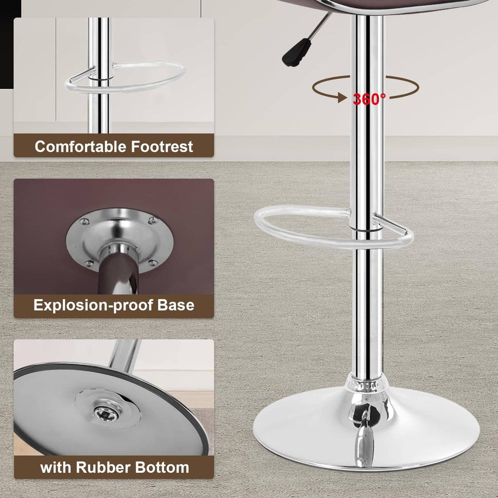 Adjustable chrome bar stool base with footrest rings and rubber floor feet