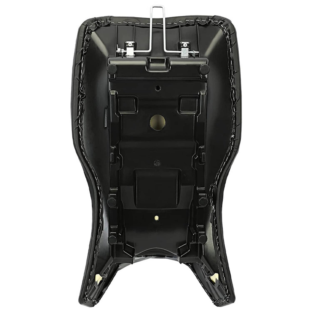 Black seat base cover with metal bracket frame and mounting hardware