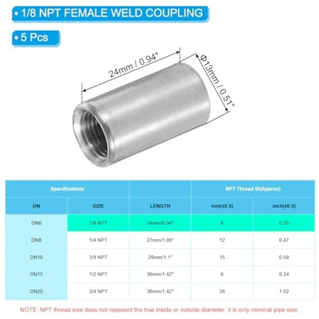 Stainless steel female weld coupling with internal NPT threads, short tube shape