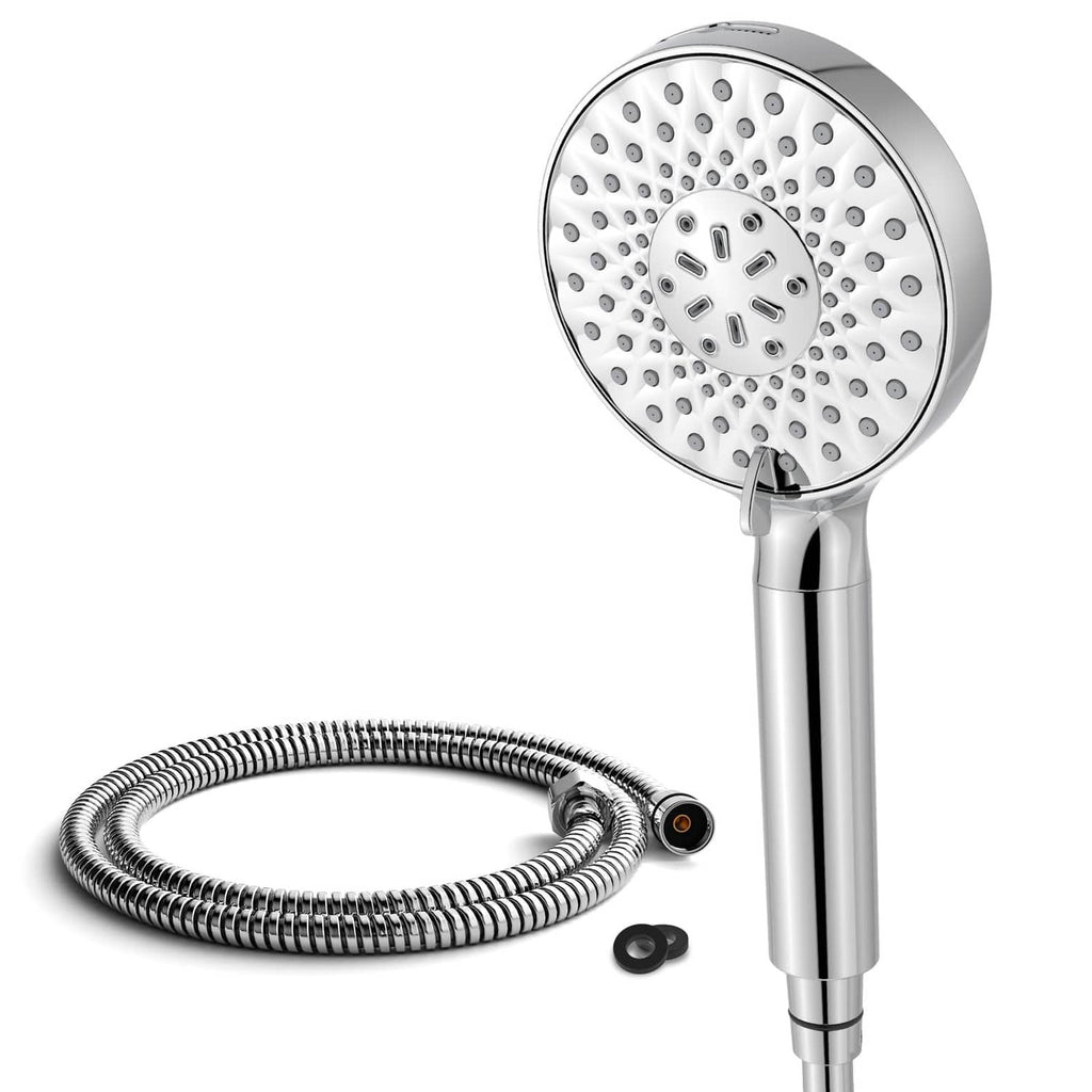 Chrome handheld showerhead kit with round spray head and 71 in stainless hose
