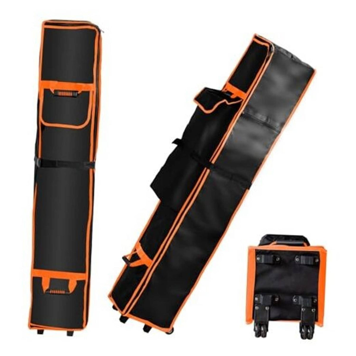 Black canopy bag with orange trim, upright and laid-down views