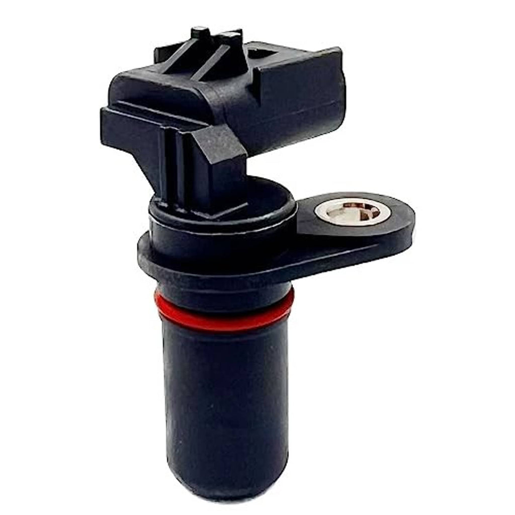 Crankshaft position sensor with black housing, red seal ring, and silver mounting base