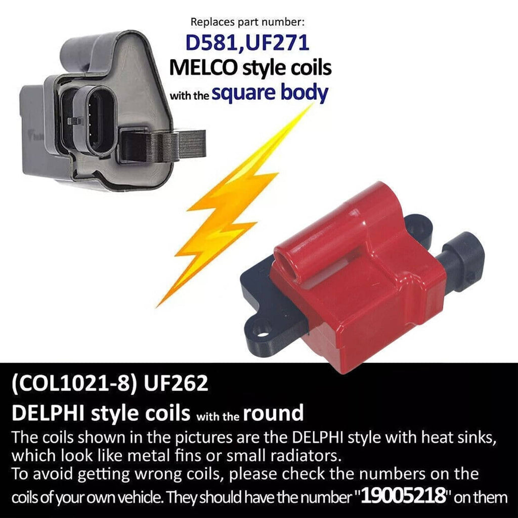 Square ignition coil, red housing with black connector; replaces D581 style