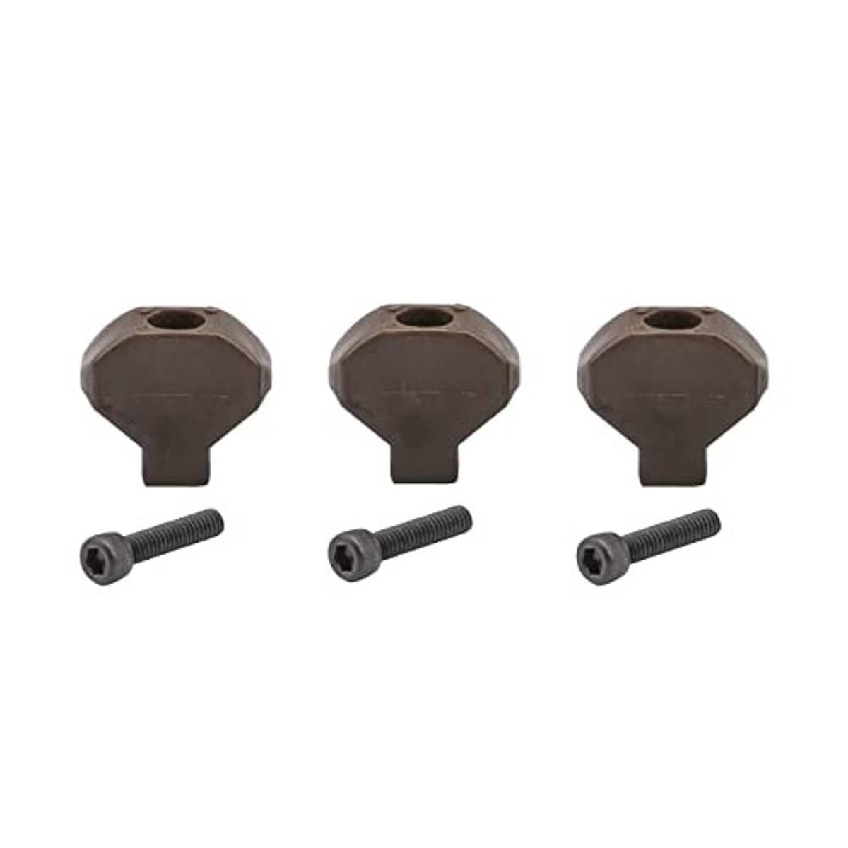 Dark brown hex clutch buttons with mounting bolts, three-piece set