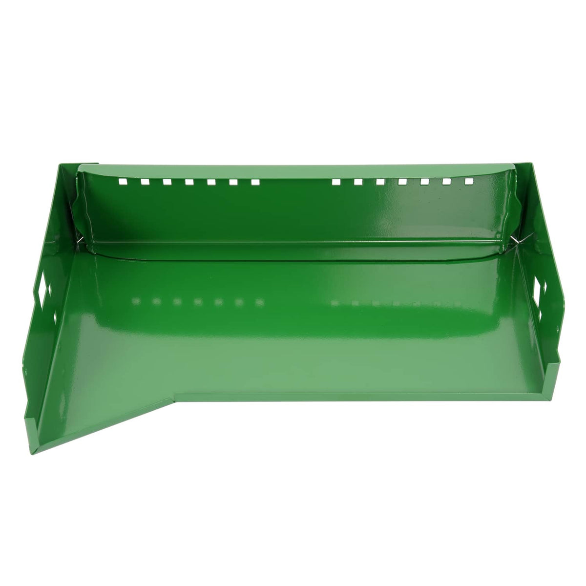 Green battery box with open top tray and interior mounting holes
