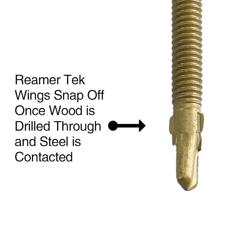 Reamer tek screw showing drill point and star drive head on brass finish