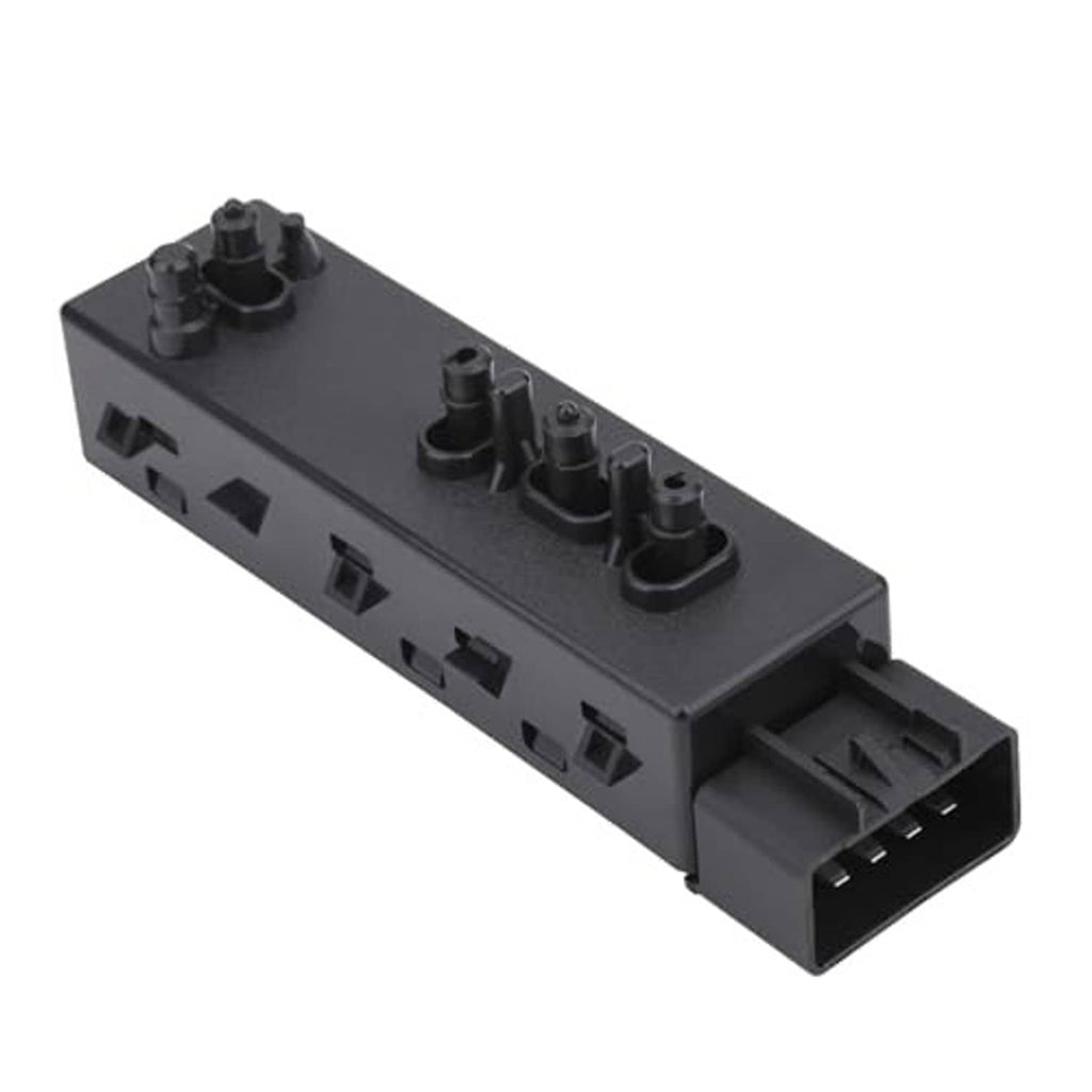 Power seat switch module with dark panel, rocker buttons, and plug connector
