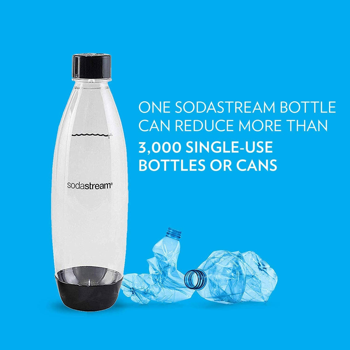 SodaStream slim carbonating bottle with black cap and a plastic bottle icon