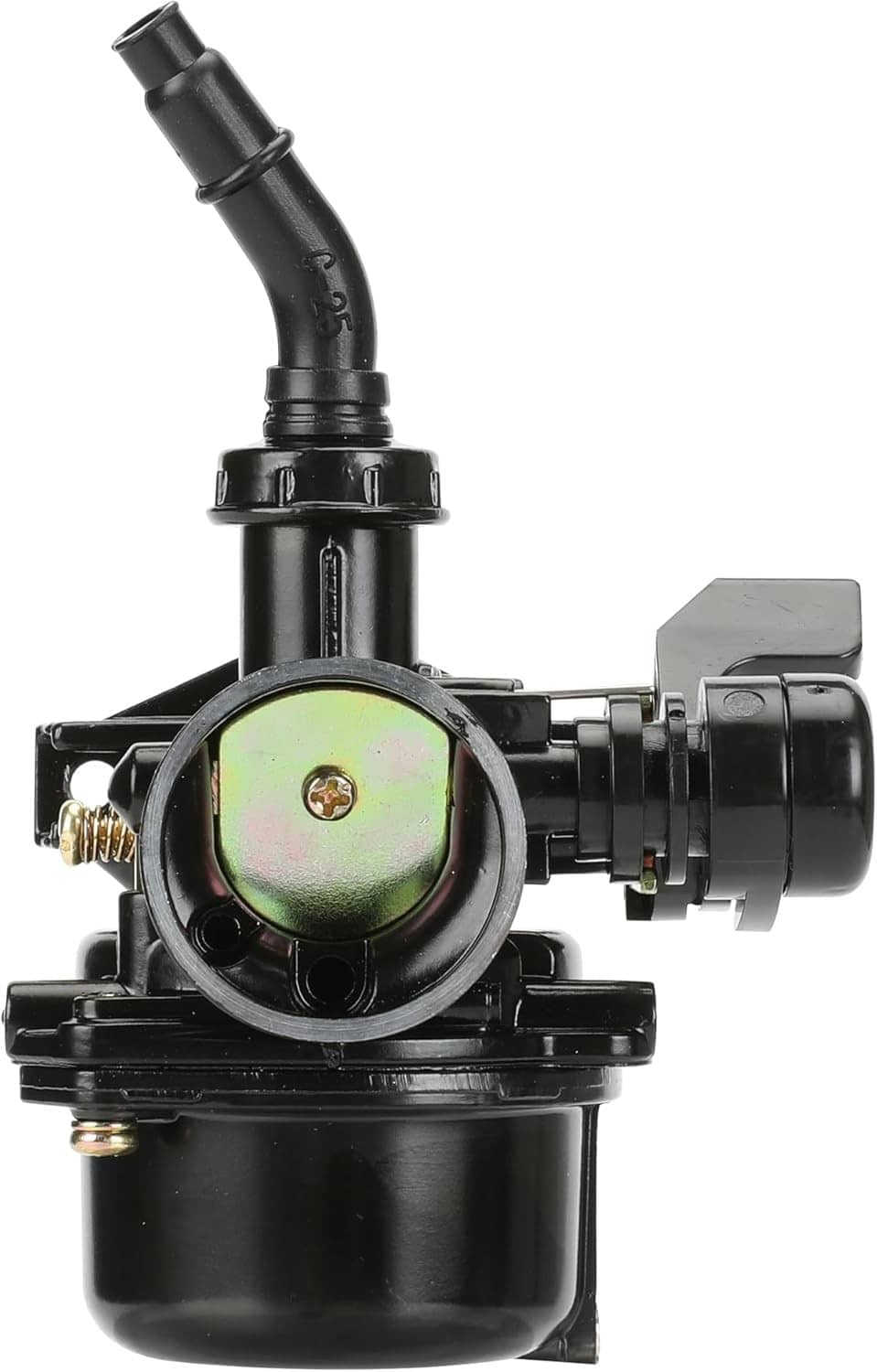 Black carburetor top with green diaphragm cover and choke tube