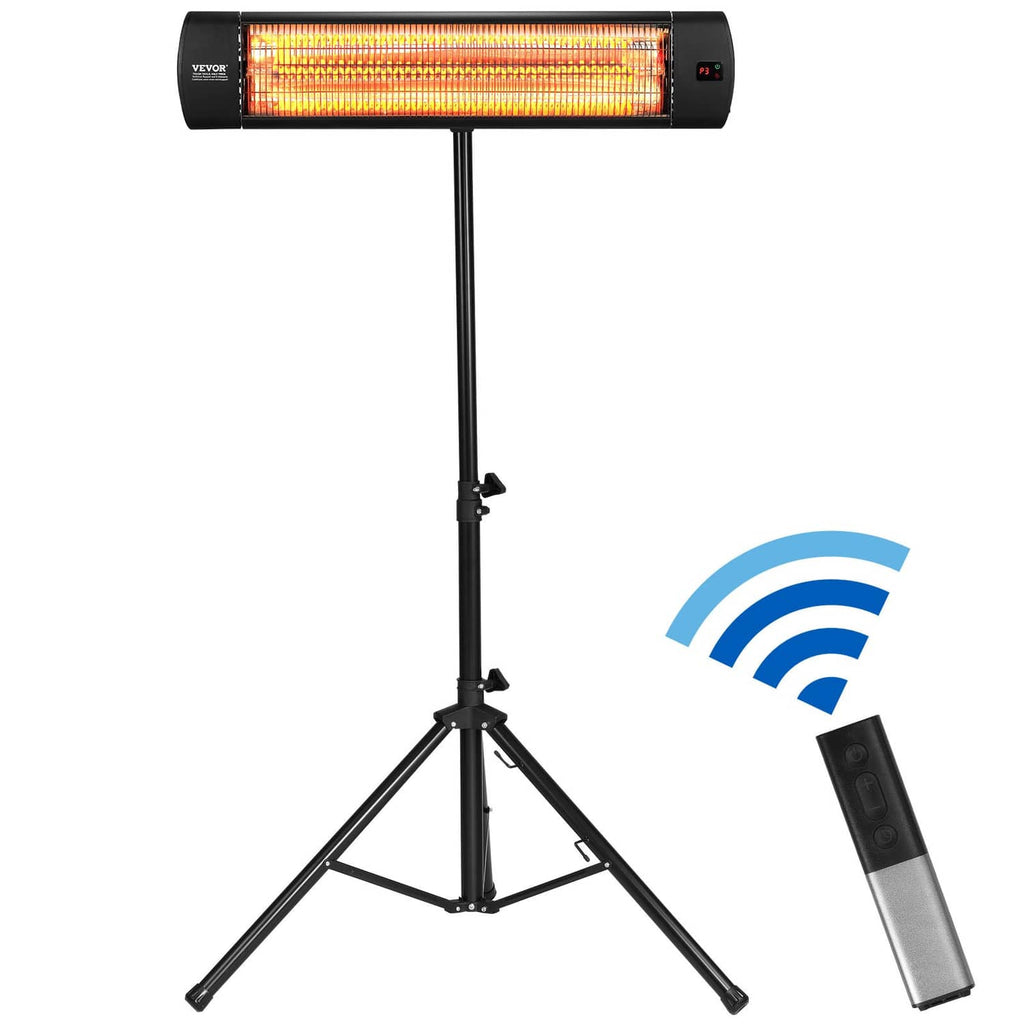 Infrared space heater with glowing heating tube on adjustable tripod stand