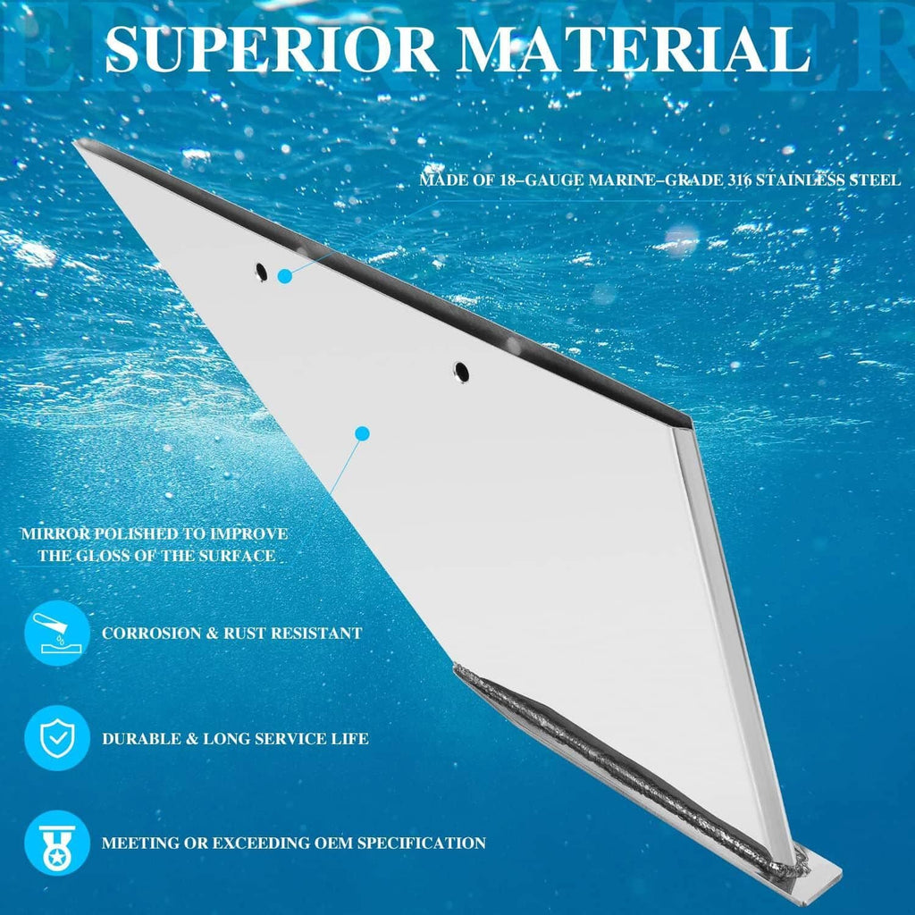 Marine stainless skeg guard protector, mirror-polished plate with mounting holes