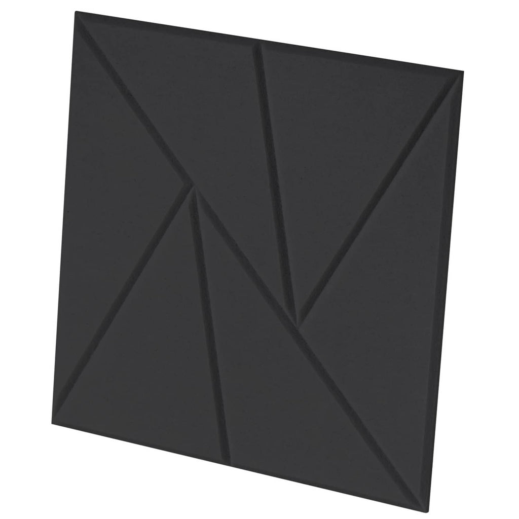 Square acoustic wall panel with geometric 3D pattern and black surface finish