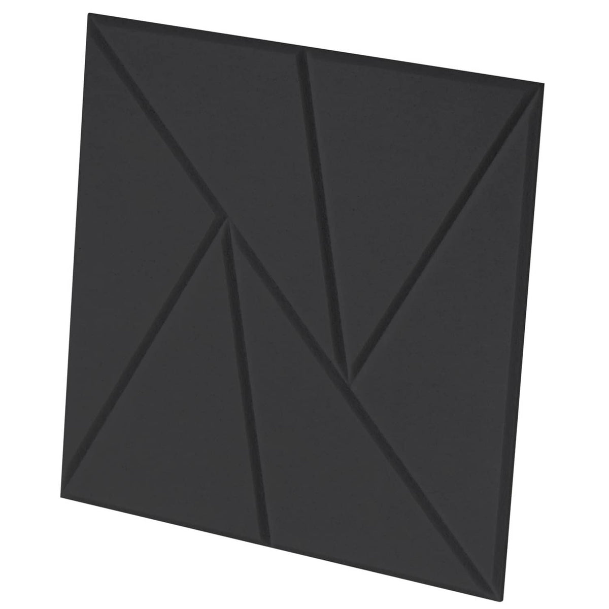 Square acoustic wall panel with geometric 3D pattern and black surface finish