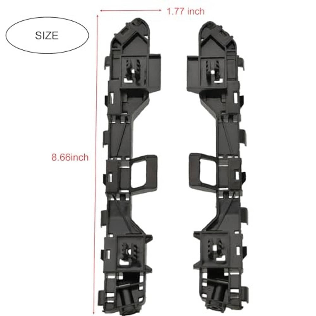Front bumper bracket pair, black plastic, size 8.66 in long