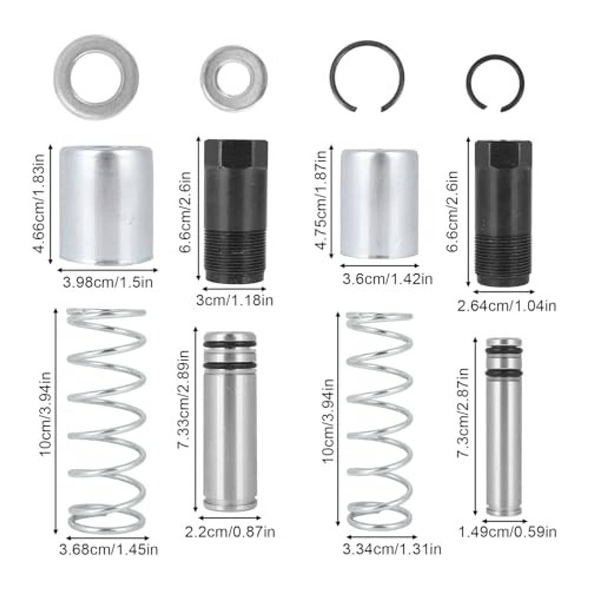 Floor jack piston plunger kit with four cylinders, two springs, and retainer/ O-ring set