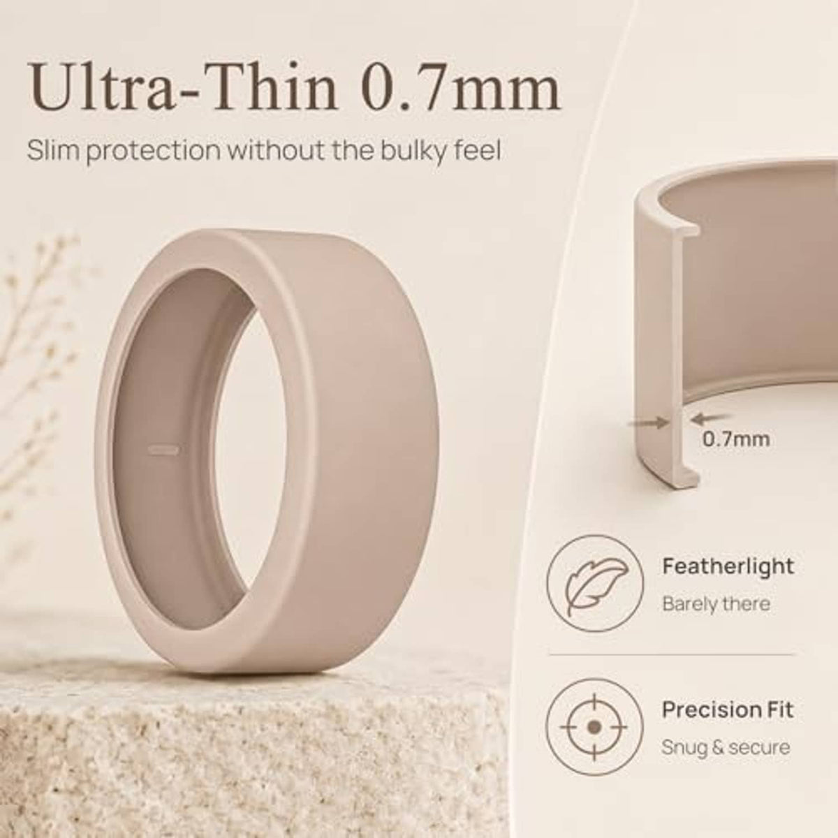 Beige ring cover for Oura Ring Gen 4, front view with thin profile