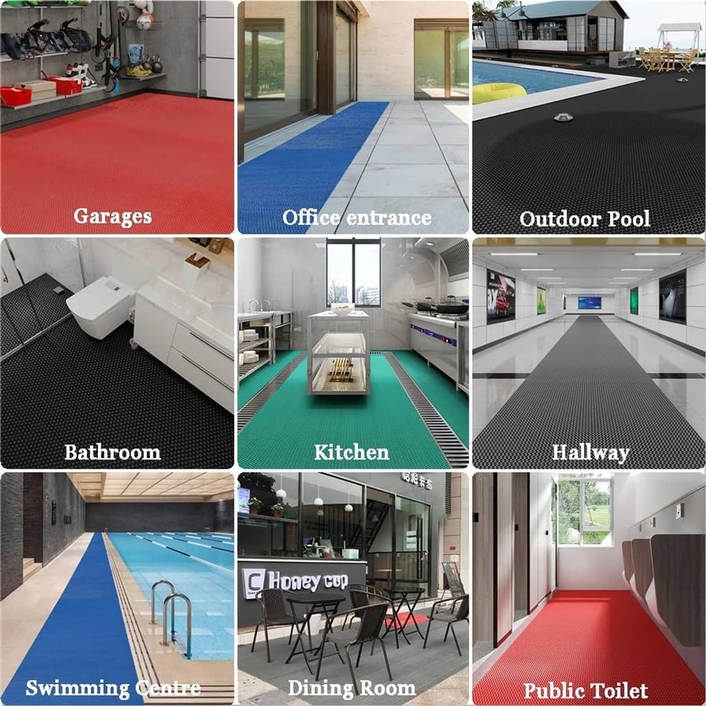 Multi-color pool deck floor mats with textured anti-slip grid for outdoor pool and indoors
