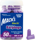 MACK'S Slim Fit soft foam earplugs jar with purple earplugs, 50 pair