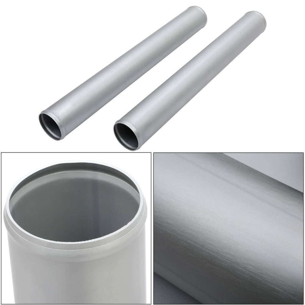 Polished intercooler piping kit with two straight pipe sections and brushed finish closeup, gray