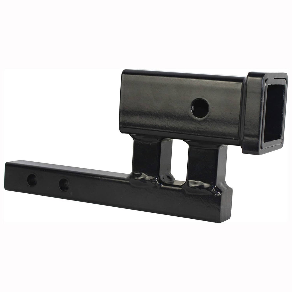 Black 2-inch receiver hitch extender adapter with round top pin hole and two bar holes
