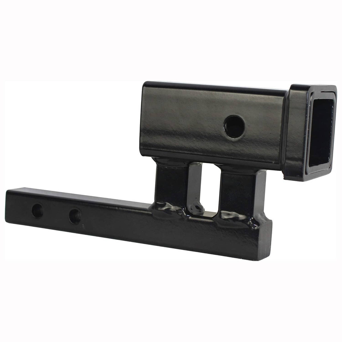 Black 2-inch receiver hitch extender adapter with round top pin hole and two bar holes