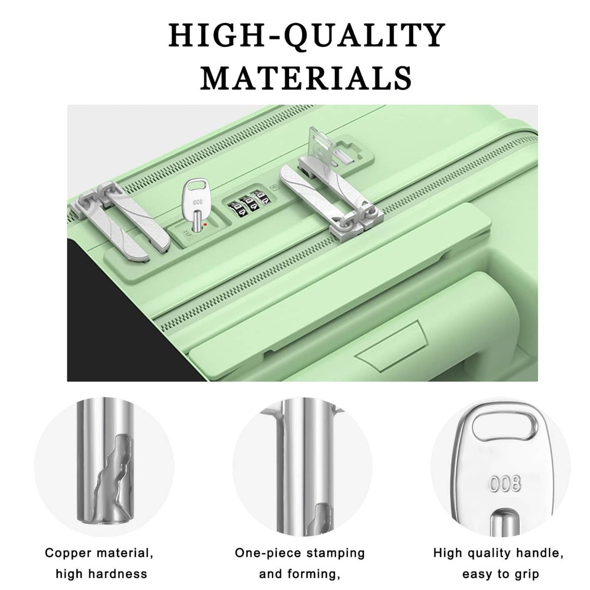 Silver luggage key set handle and stem close-up with 008 stamping