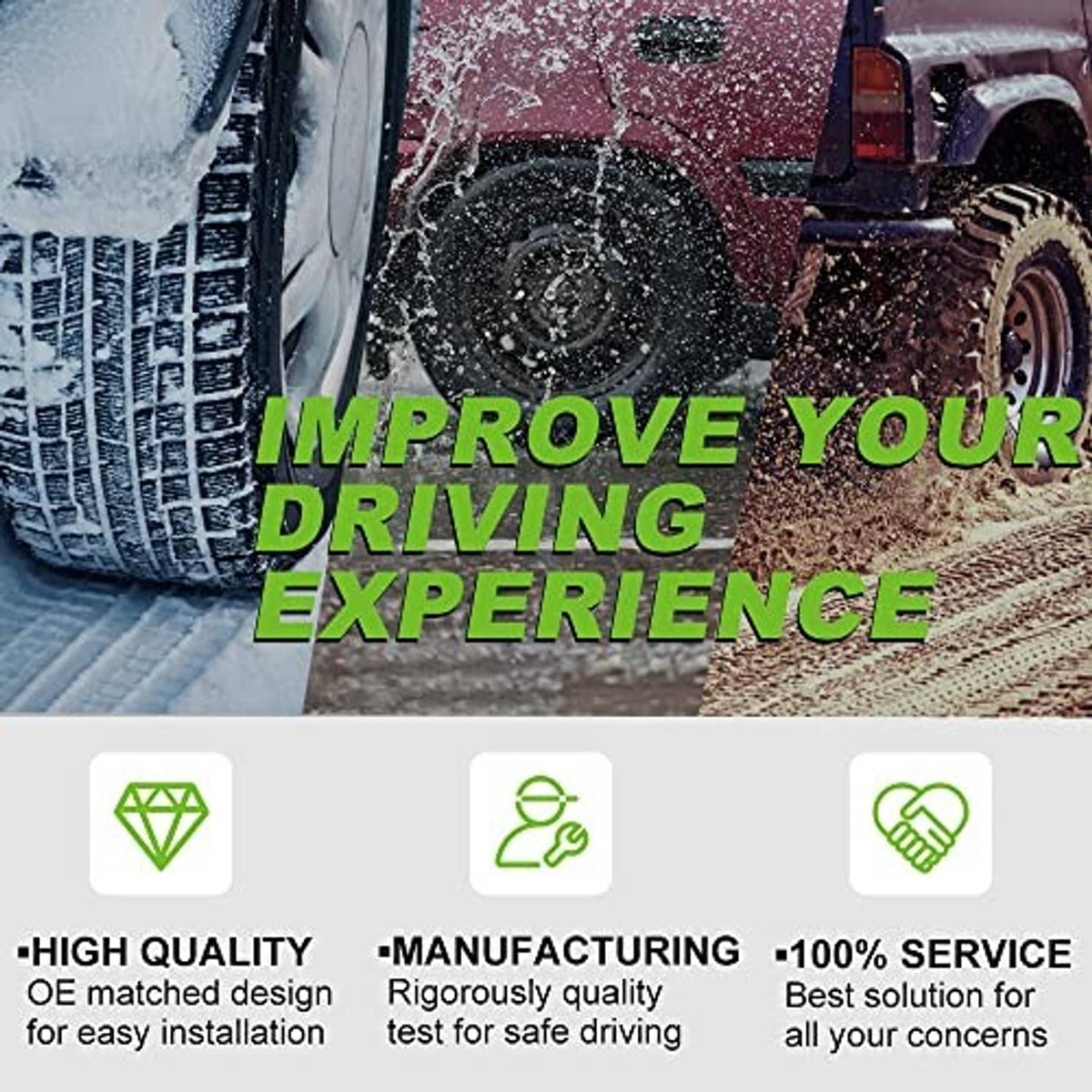 Front suspension kit driving upgrade banner with vehicle and tire tread