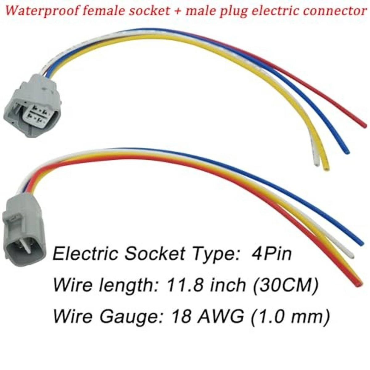 4-pin female socket and male plug electrical connector with multicolor wires