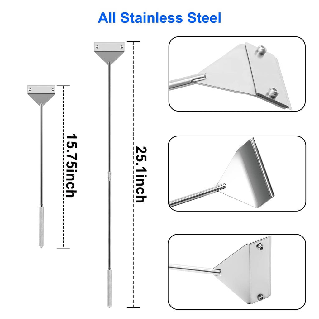 All-stainless steel aquarium algae scraper kit with measuring rods and corner scraper parts