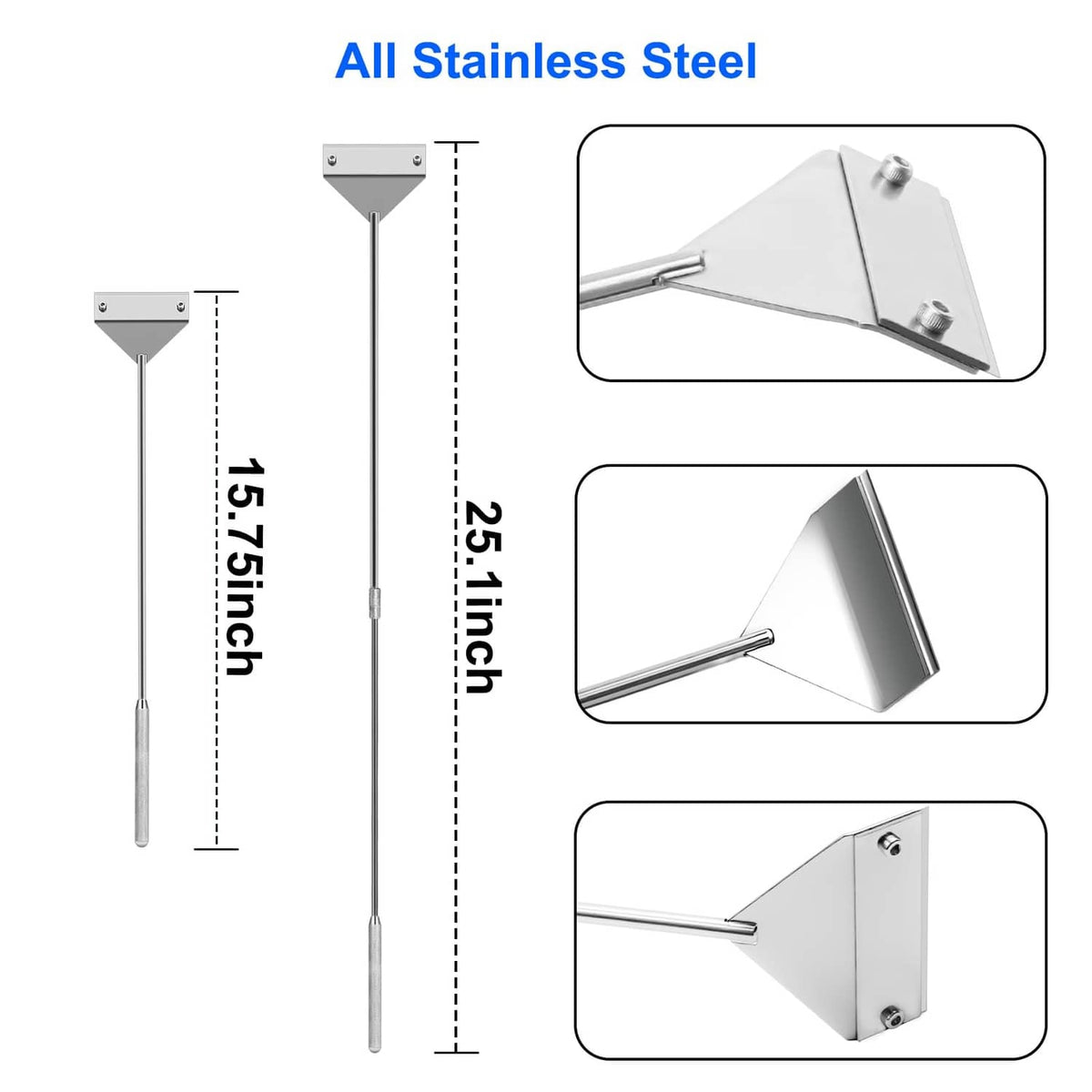 All-stainless steel aquarium algae scraper kit with measuring rods and corner scraper parts