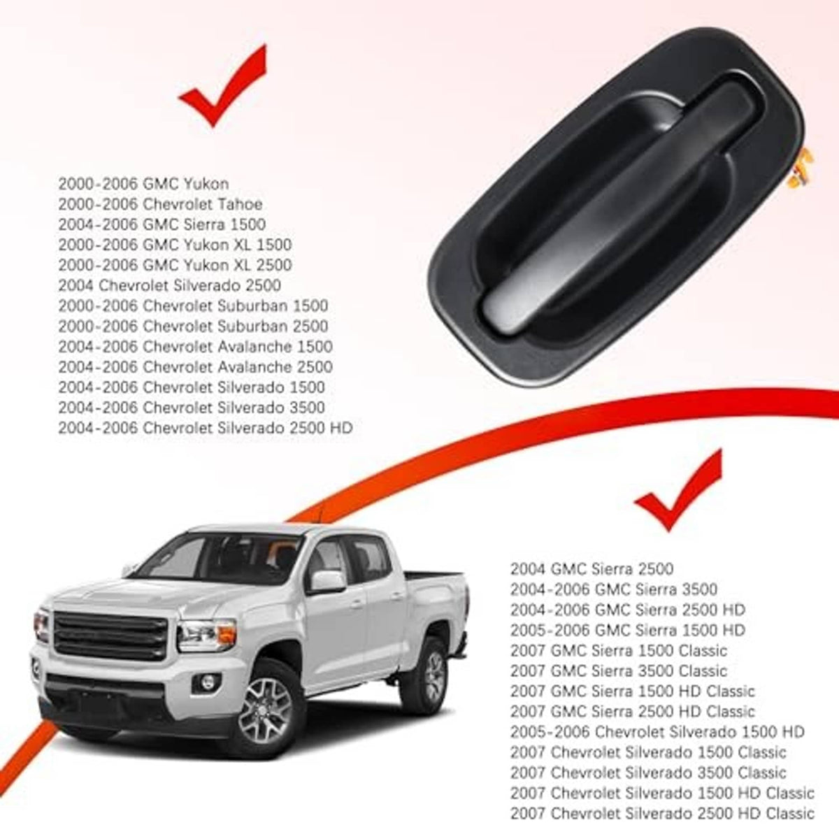 Black exterior door handle with smooth recessed pull, angled three-quarter view
