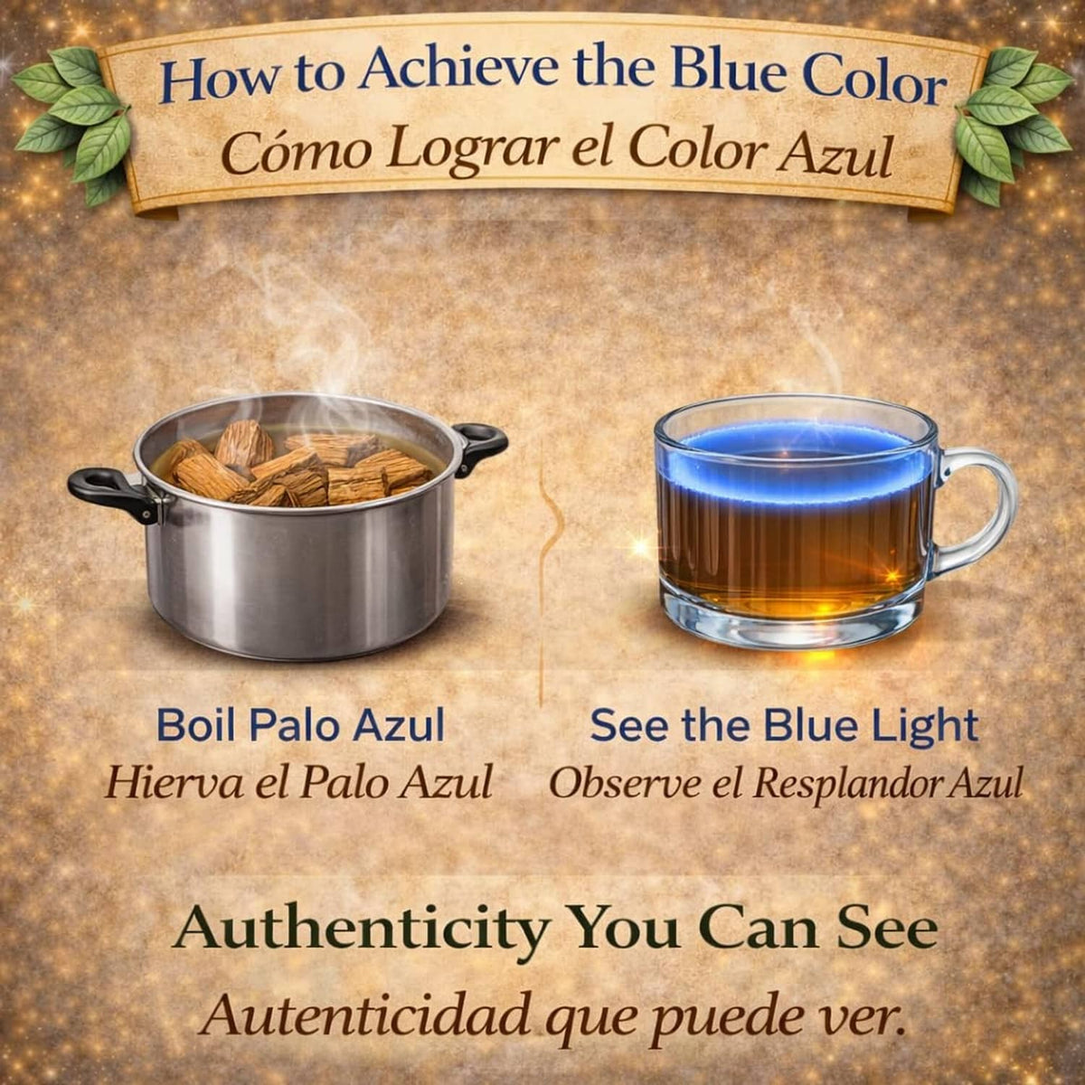 Palo Azul herbal tea setup with pot and blue-glowing cup
