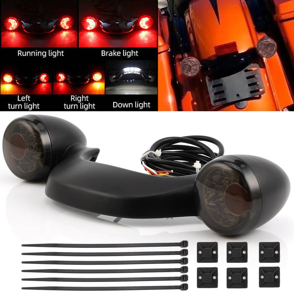 Rear turn signal light set with red illuminated lenses and black housings