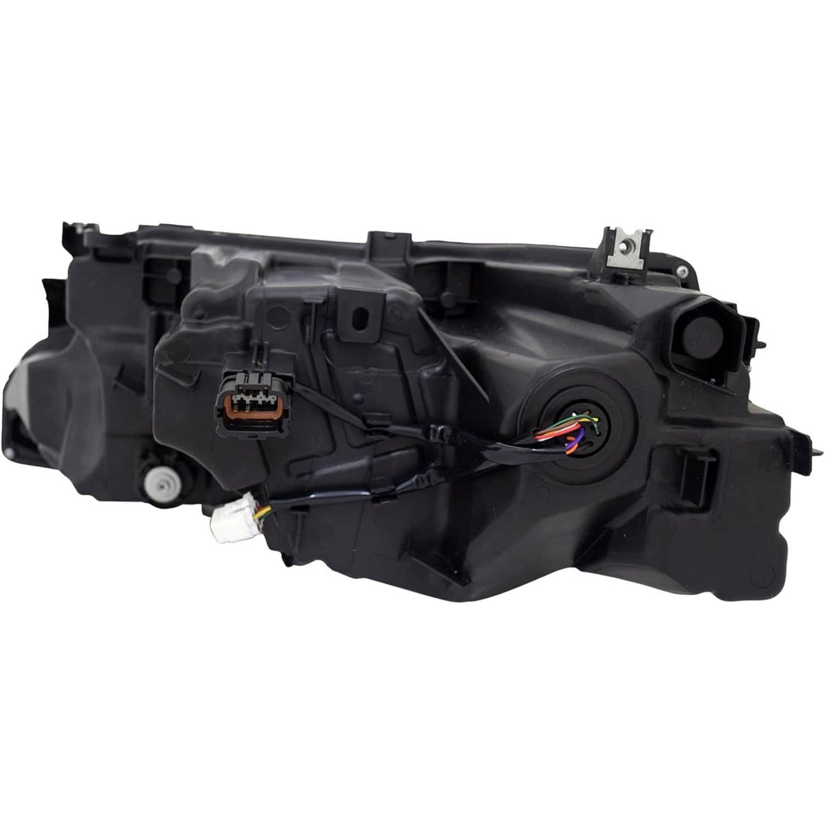 Right LED headlight module with wiring connector and round bulb housing