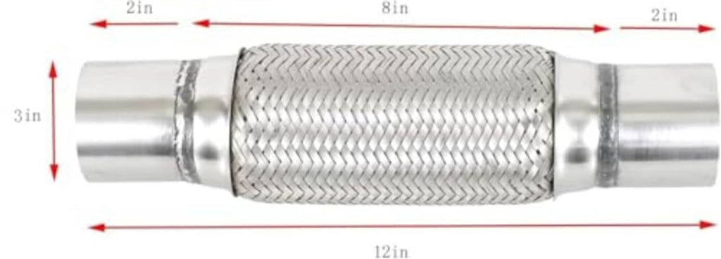 Stainless steel exhaust flex pipe with braided center section and cylindrical connectors