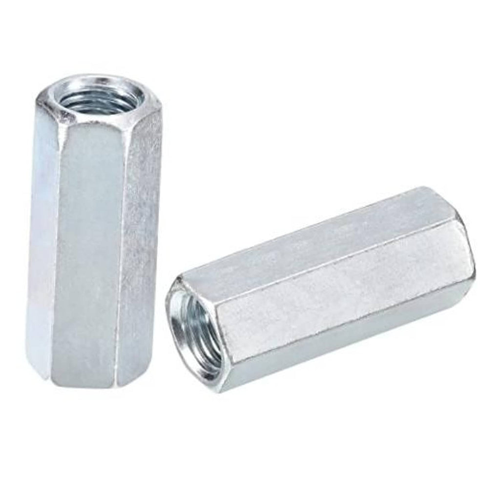Galvanized hex coupling nuts with internal threads, two-piece set for M14 rod